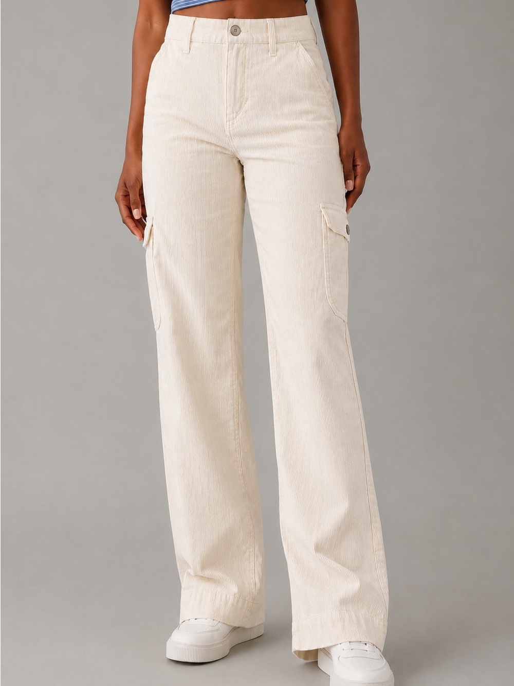 American Eagle Outfitters Cream Corduroy Cargo Pants